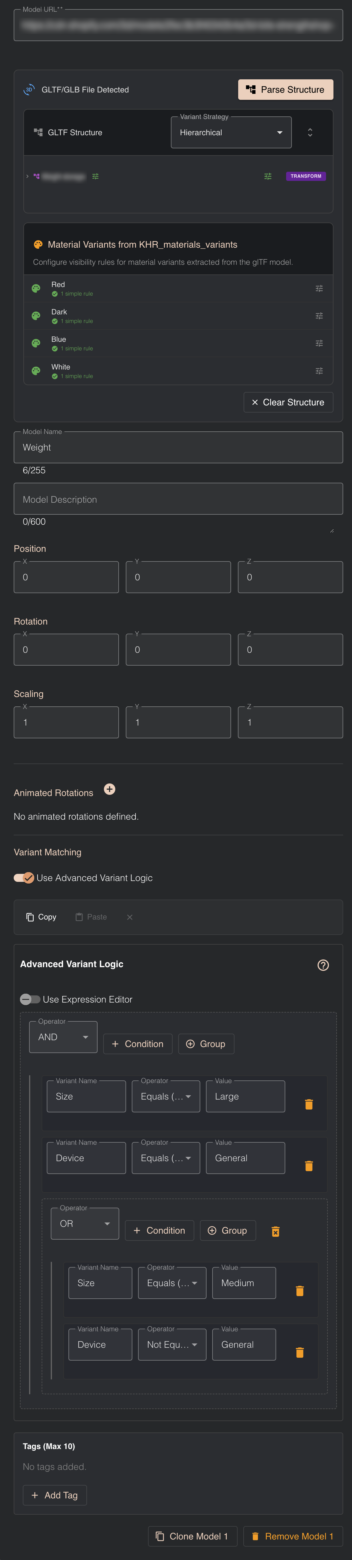 Viewer Editor Model Properties