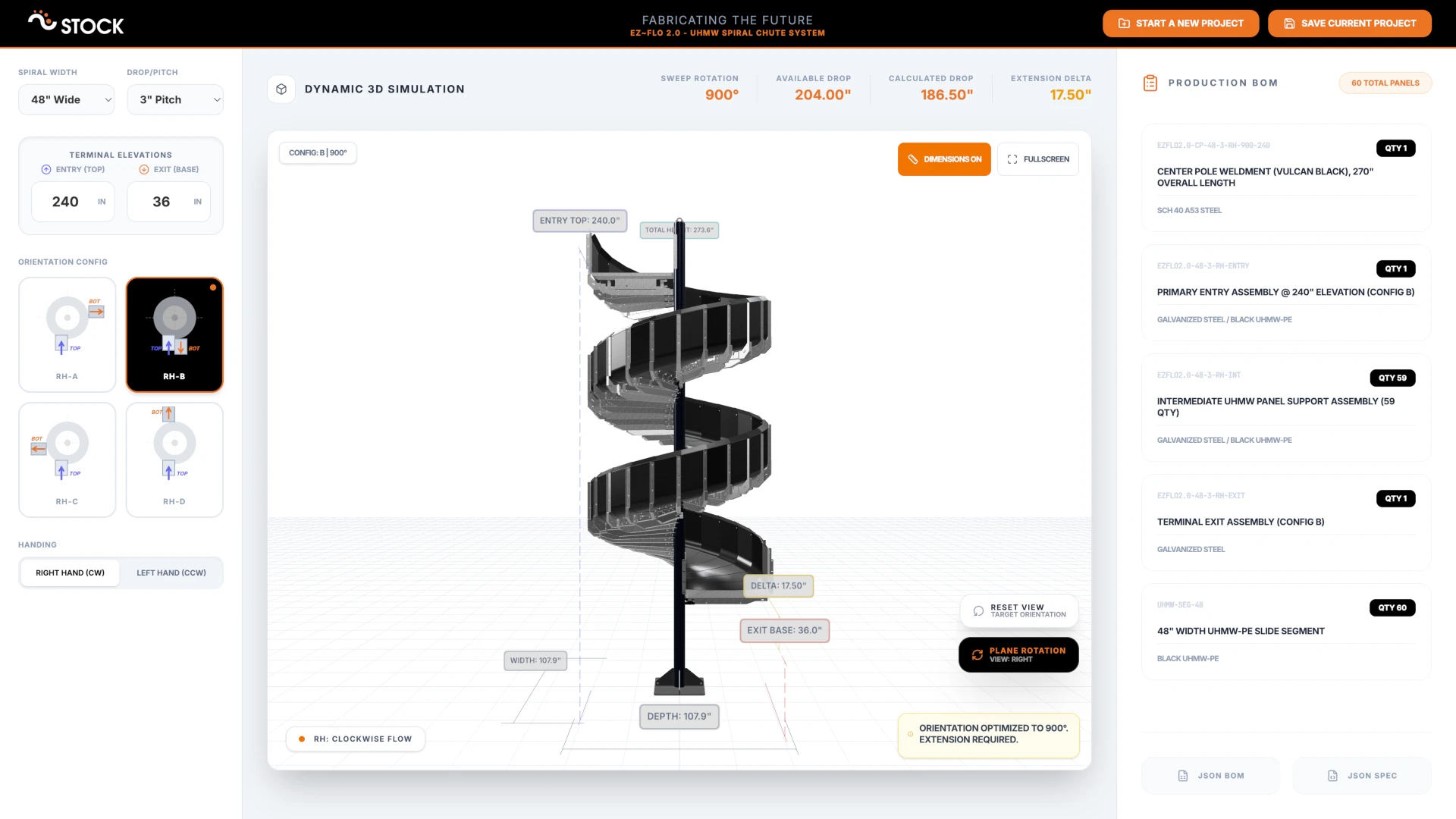 STOCKMHS UHMW Spiral Chute 3D Configurator
