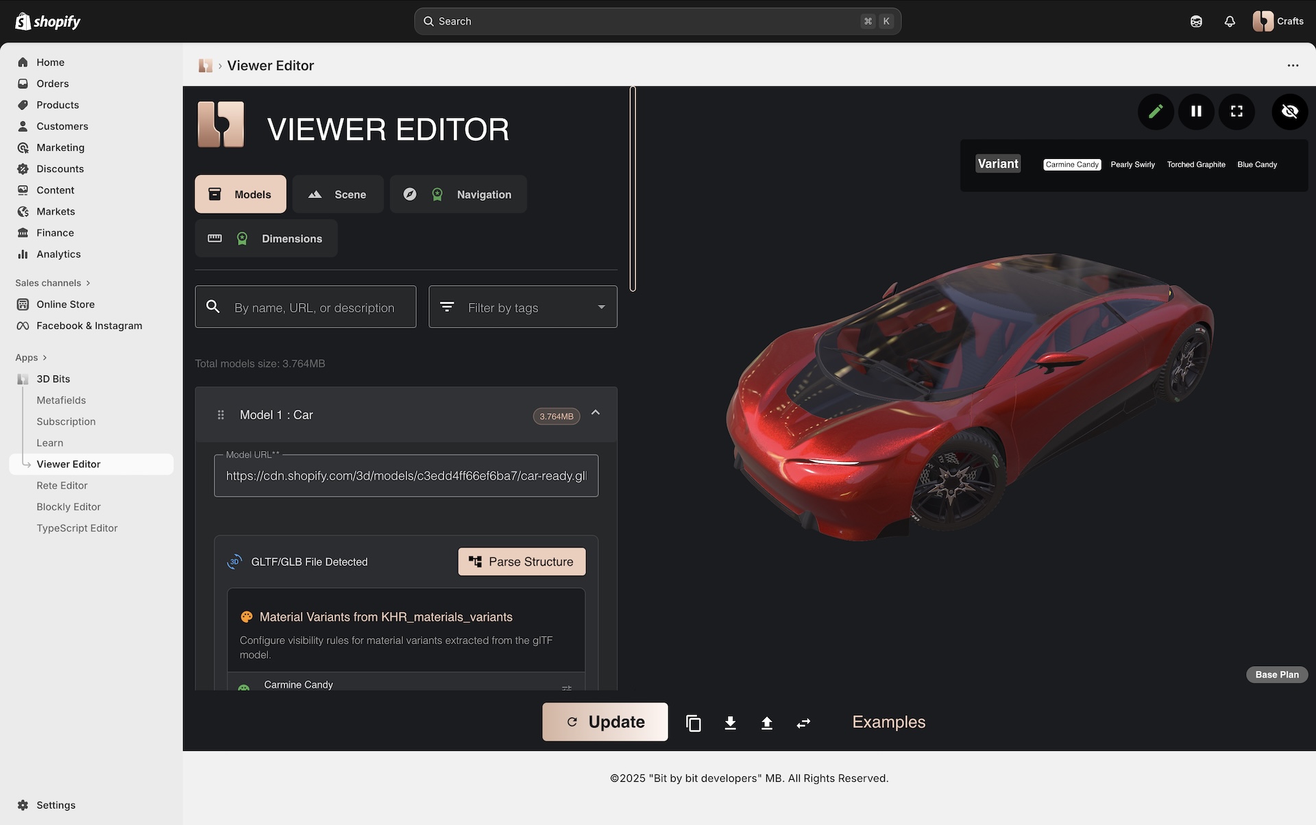 Viewer Editor in Shopify 3D Bits App