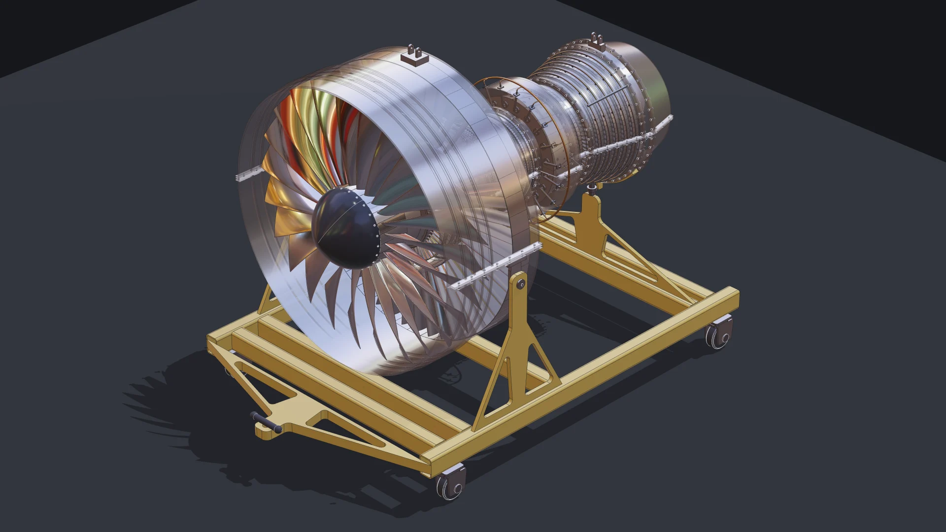 The same turbofan code with a small, the default and a large set of parameters, seen from the same camera 3