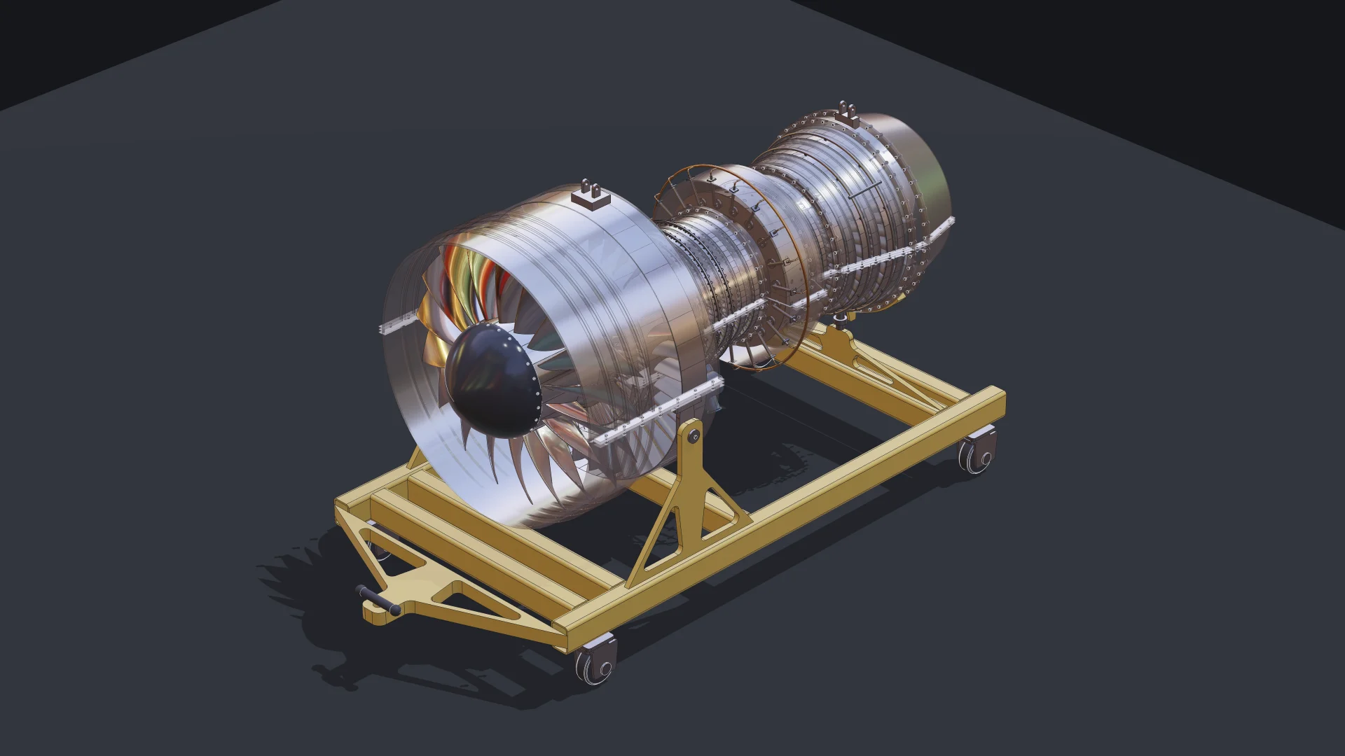 The same turbofan code with a small, the default and a large set of parameters, seen from the same camera 1