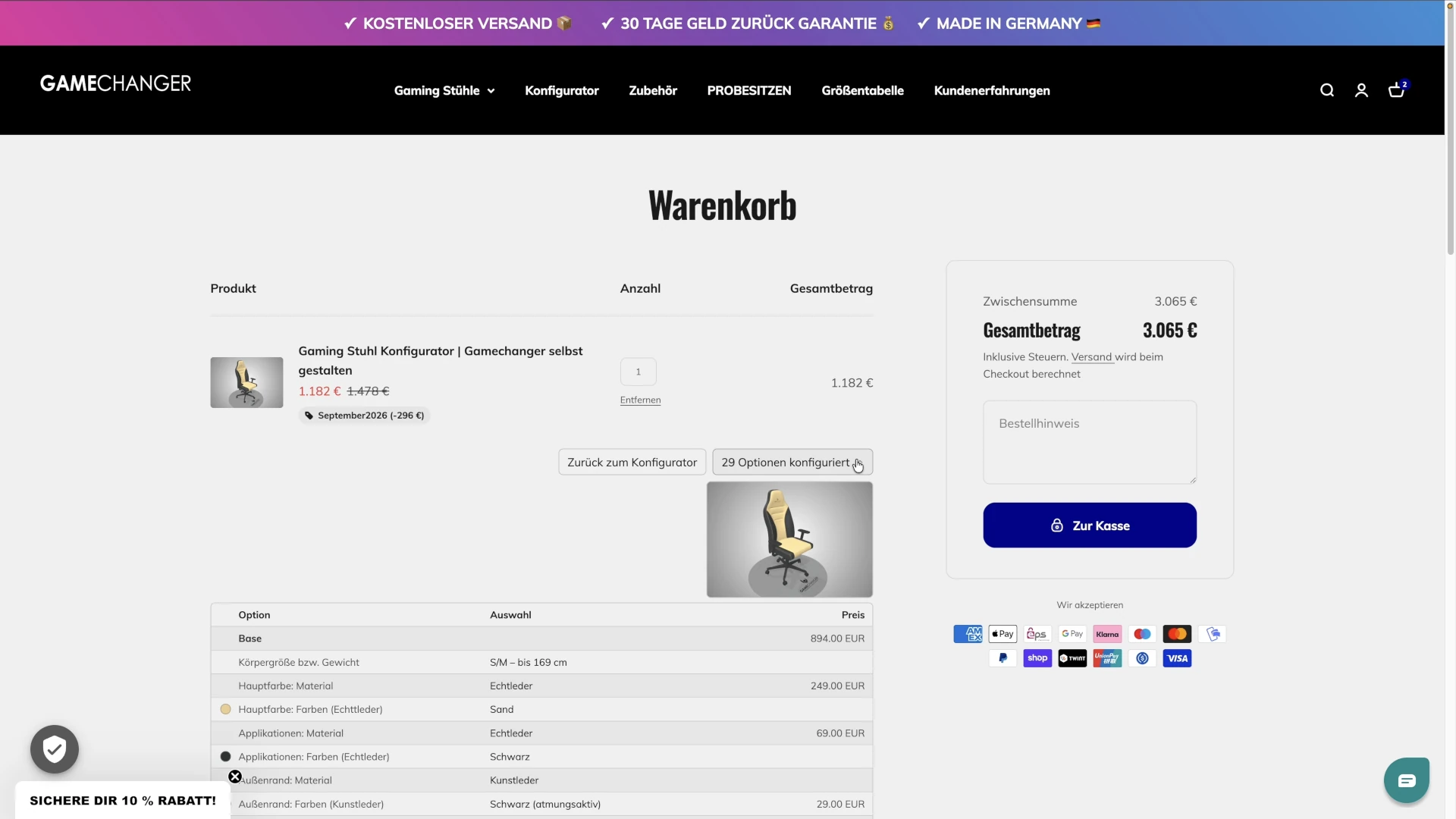 Gamechanger configurator live price breakdown and Composer pricing setup 2