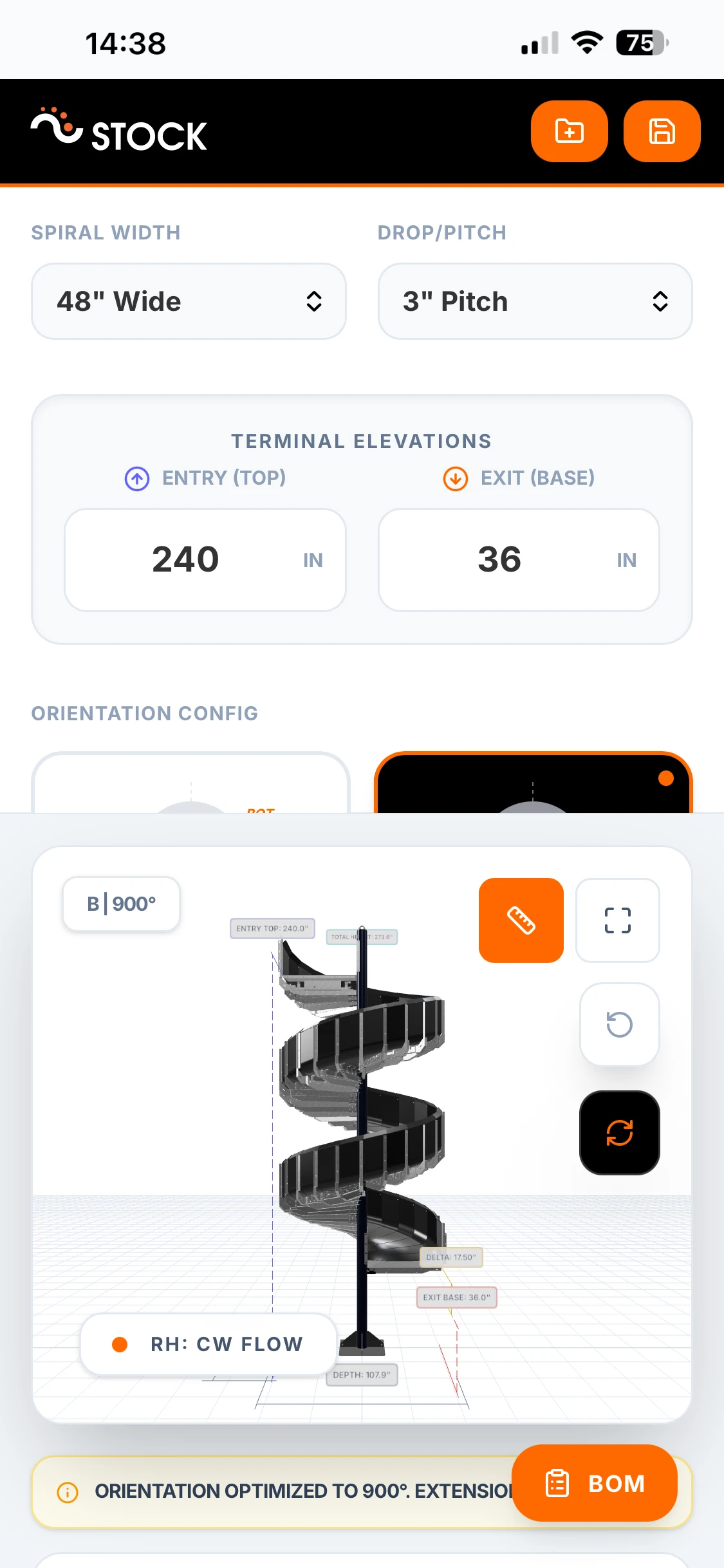 STOCKMHS spiral chute configurator mobile view 1