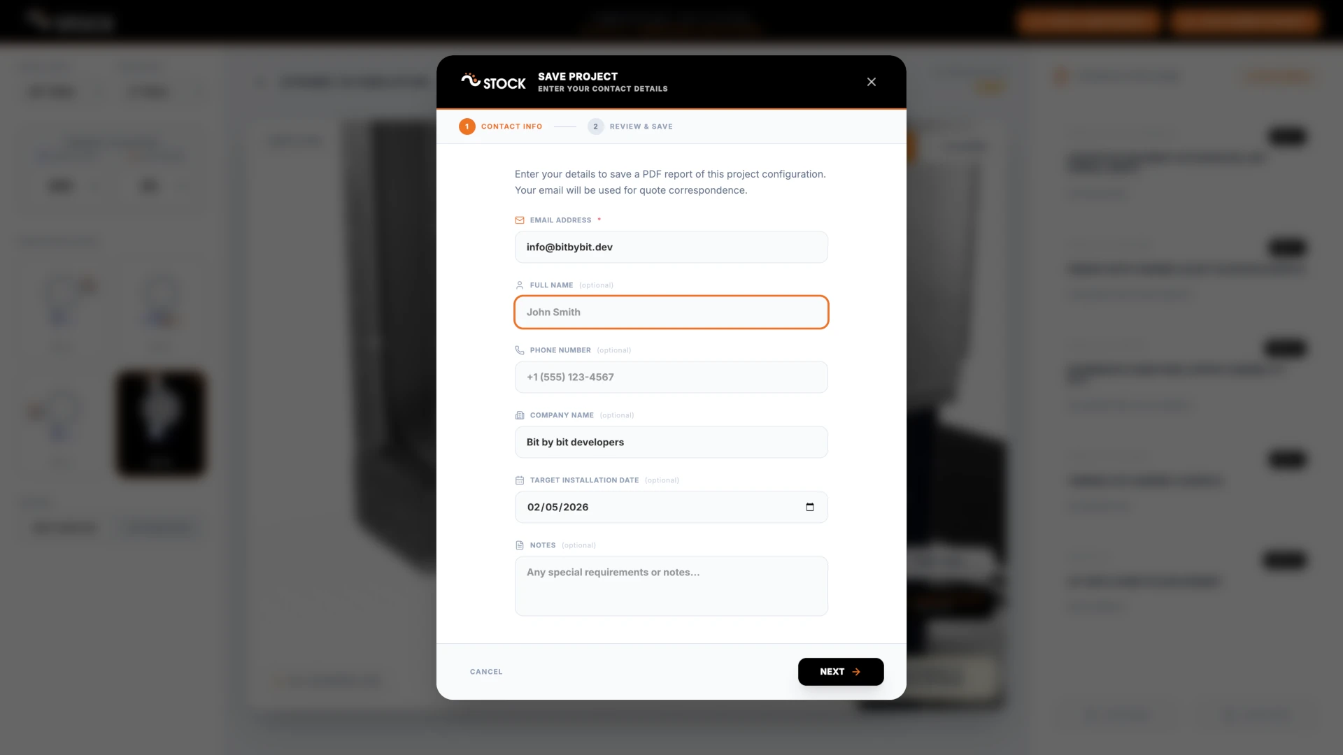 STOCKMHS configurator save project dialog 1