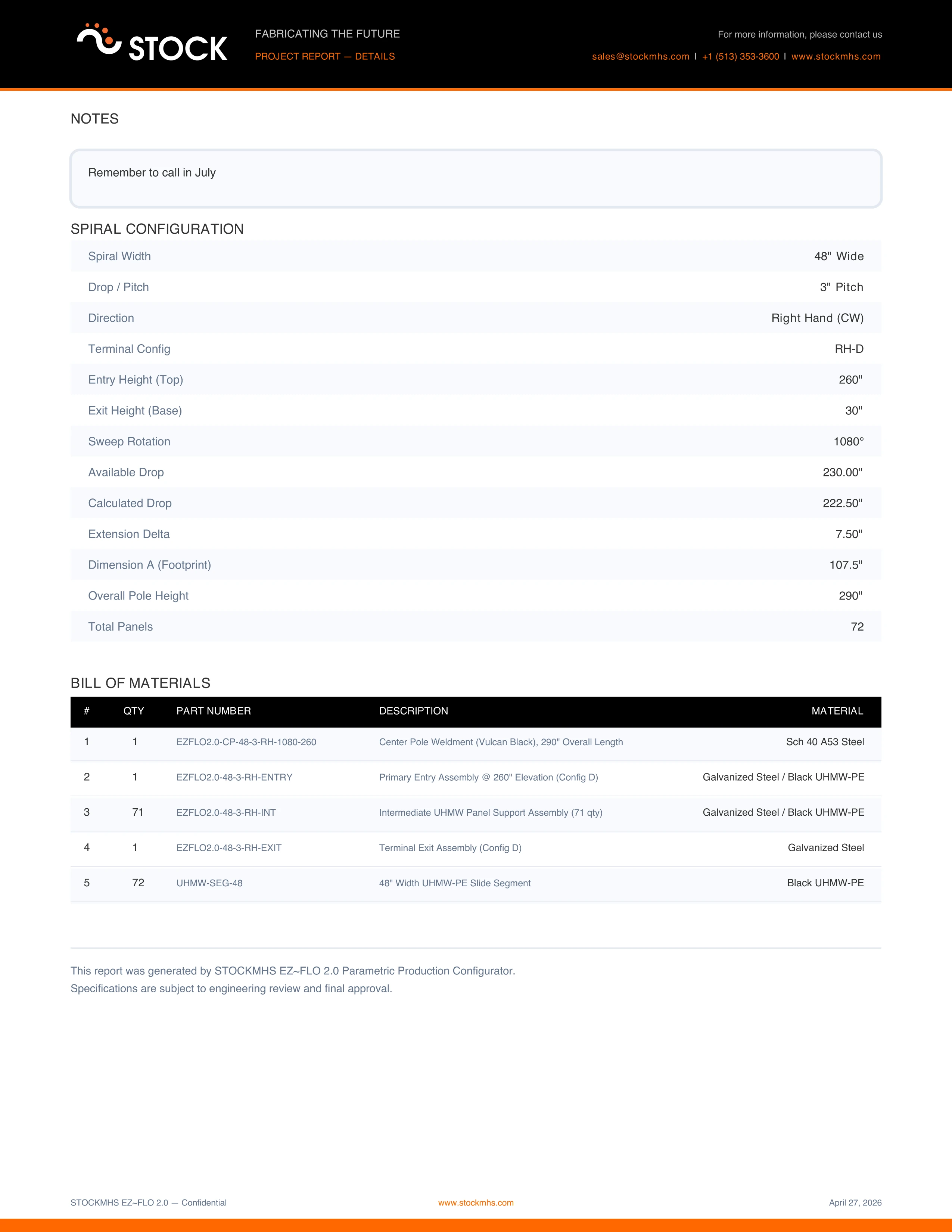 STOCKMHS spiral chute PDF report 2