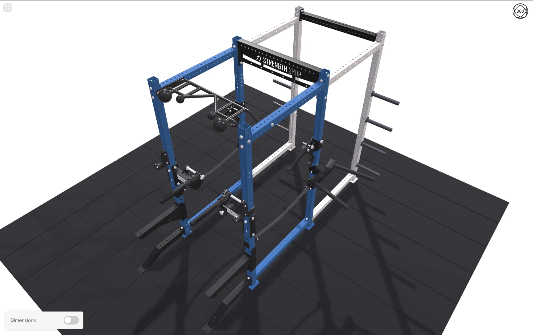 Strength Shop Riot MRR 75 Power Rack dynamic dimensions view 1