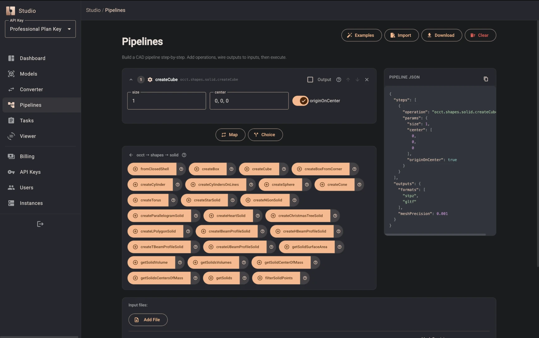 Bitbybit Studio CAD Cloud environment and pipeline selector 1